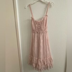 Vintage NC women’s, large, pink and black polka dot, frills and fun sundress!